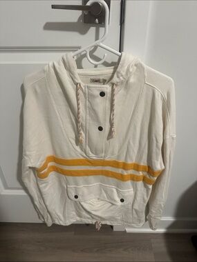 Faherty Cream Hoodie with Yellow Stripes
